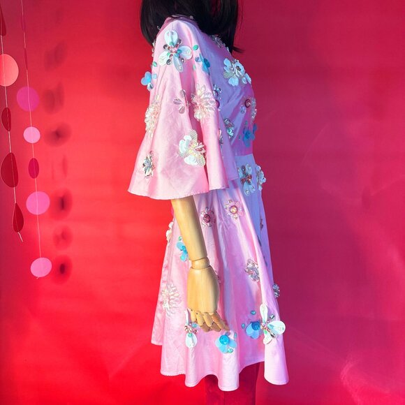 ASOS Embellished Pink Floral Dress – Size 2 US – Hand-Beaded Party Dream - Picture 3 of 12